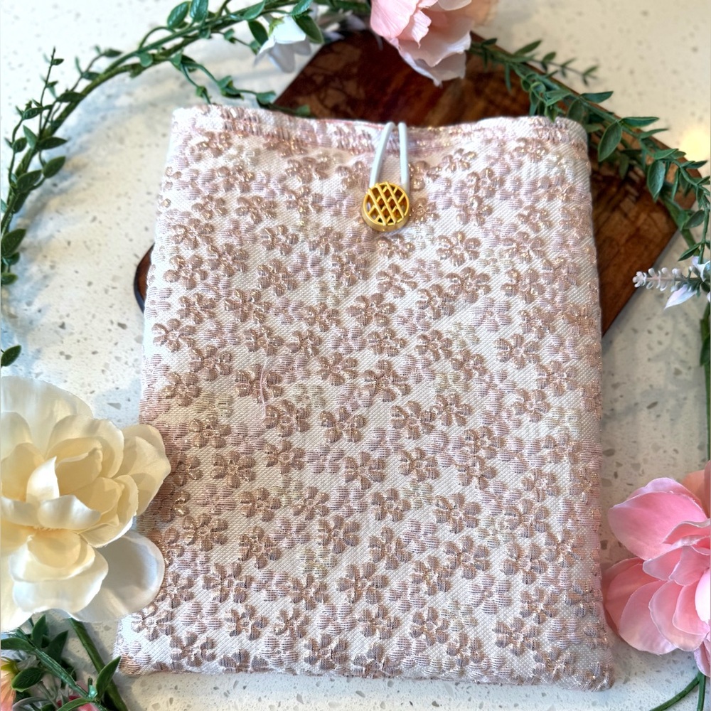 Book Kindle Sleeve Bag Cover 8X10in Floral Metallic Fabric Padded E Reader